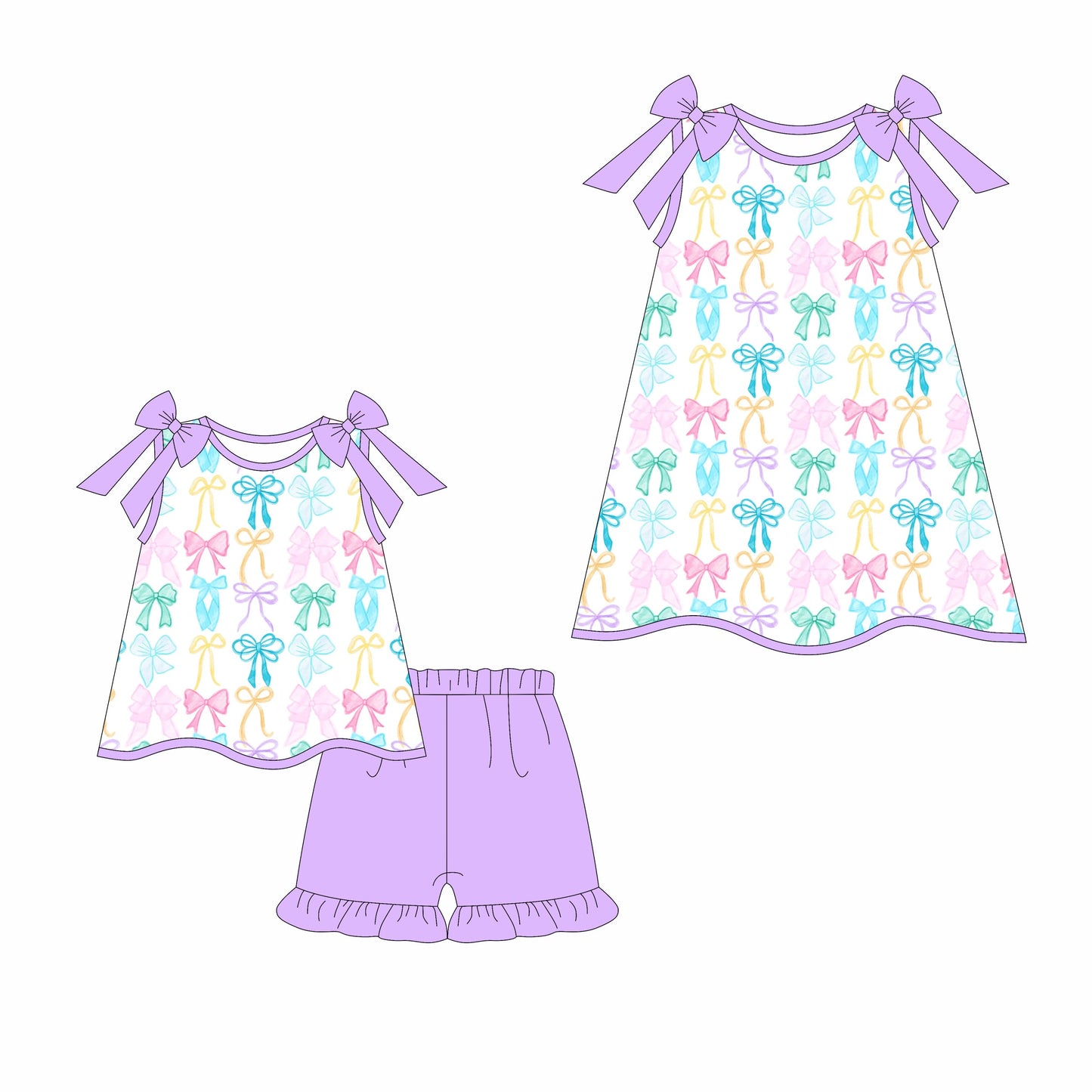 Baby Girl Purple Straps Bows Sibling Dress Set ( Moq 5 Each Style ) 3.17