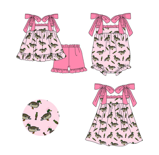 Baby Girl Ducks Hunting Pink Sibling Romper Dress Clothes Set ( Moq 5 Each Design ) 11.26