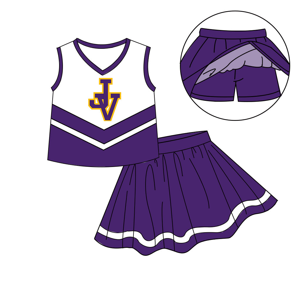 ( Moq 5 each style ) Baby Boy Girl Team Cheer Sibling Shirt Bows Purple Dress Set