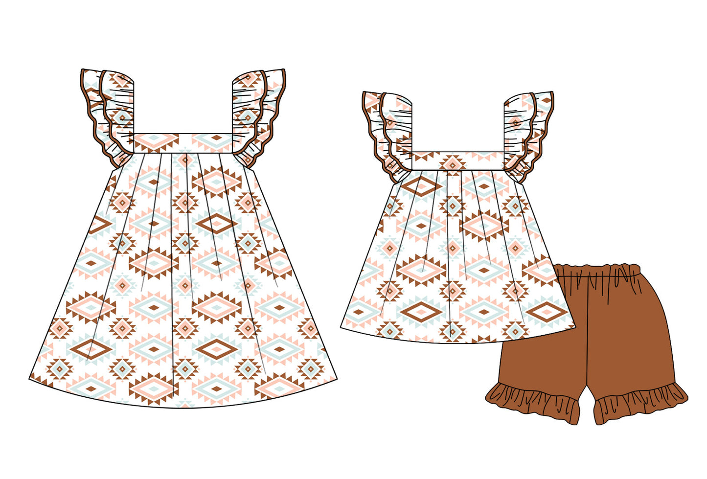Baby Girl Western Aztec Sibling Dress Set ( Moq 5 Each Style ) 2.14