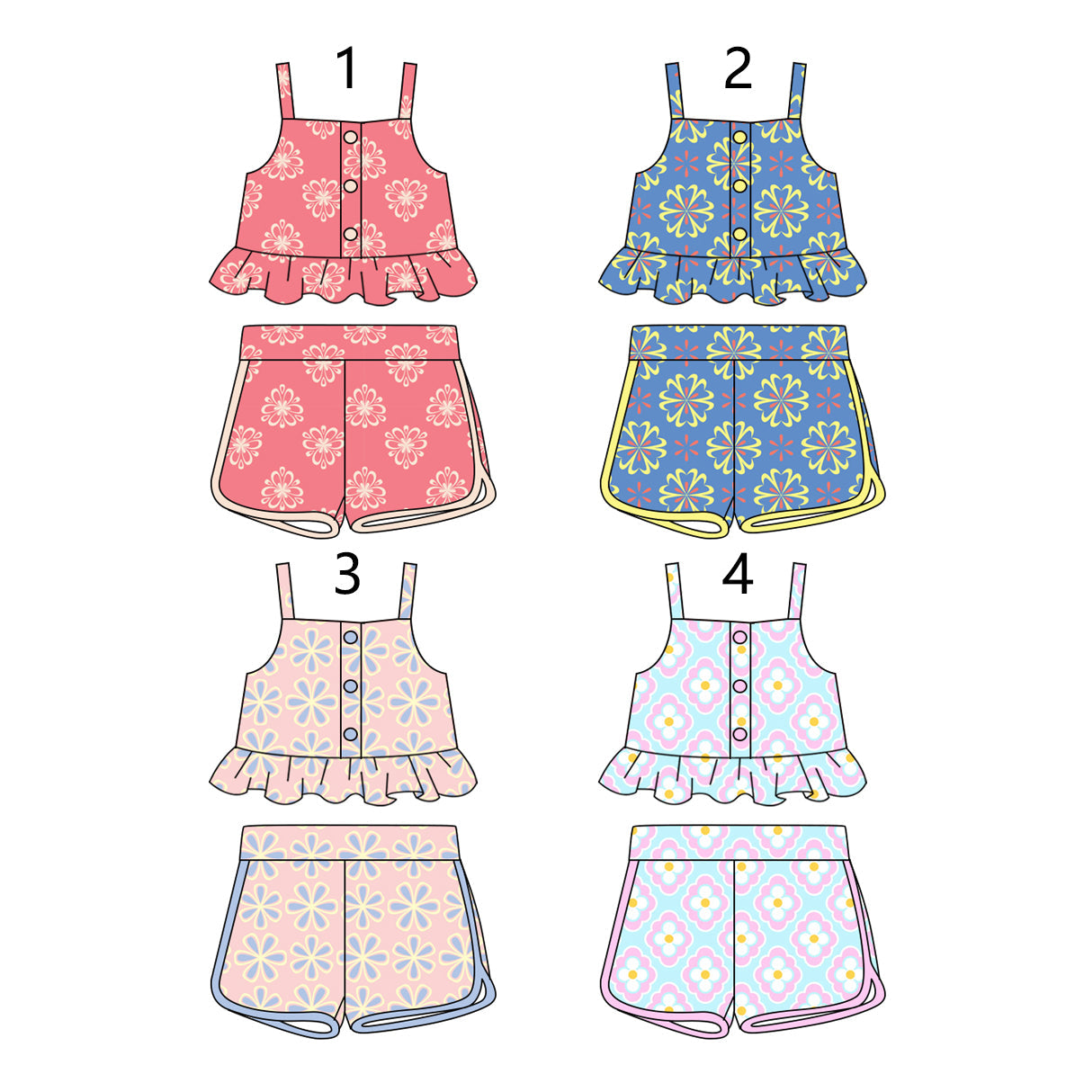 Baby Girl Straps Flower Shorts Sibling Set ( Moq 5 Each Style ) 1.15