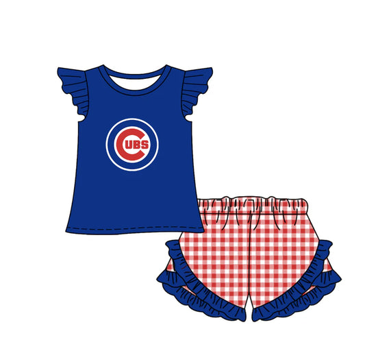 ( Moq 5 ) Sibling Baby Girls Kids Short Sleeves Blue Shirt Plaid Shorts Team Set Clothes