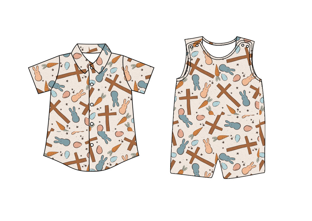 Baby Boy Easter Cross Carrot Sibling Romper Shirt ( Moq 5 Each Style ) 12.27