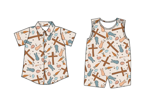 Baby Boy Easter Cross Carrot Sibling Romper Shirt ( Moq 5 Each Style ) 12.27