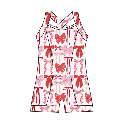 ( Moq 10 )Baby Girl Straps Red Bows Activity Wear Yoga Jumpsuit