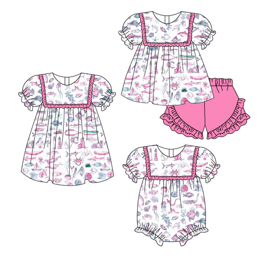 Baby Girl Short Sleeves Ocean Animals Sibling Romper Dress Set ( Moq 5 Each Style ) 2.17