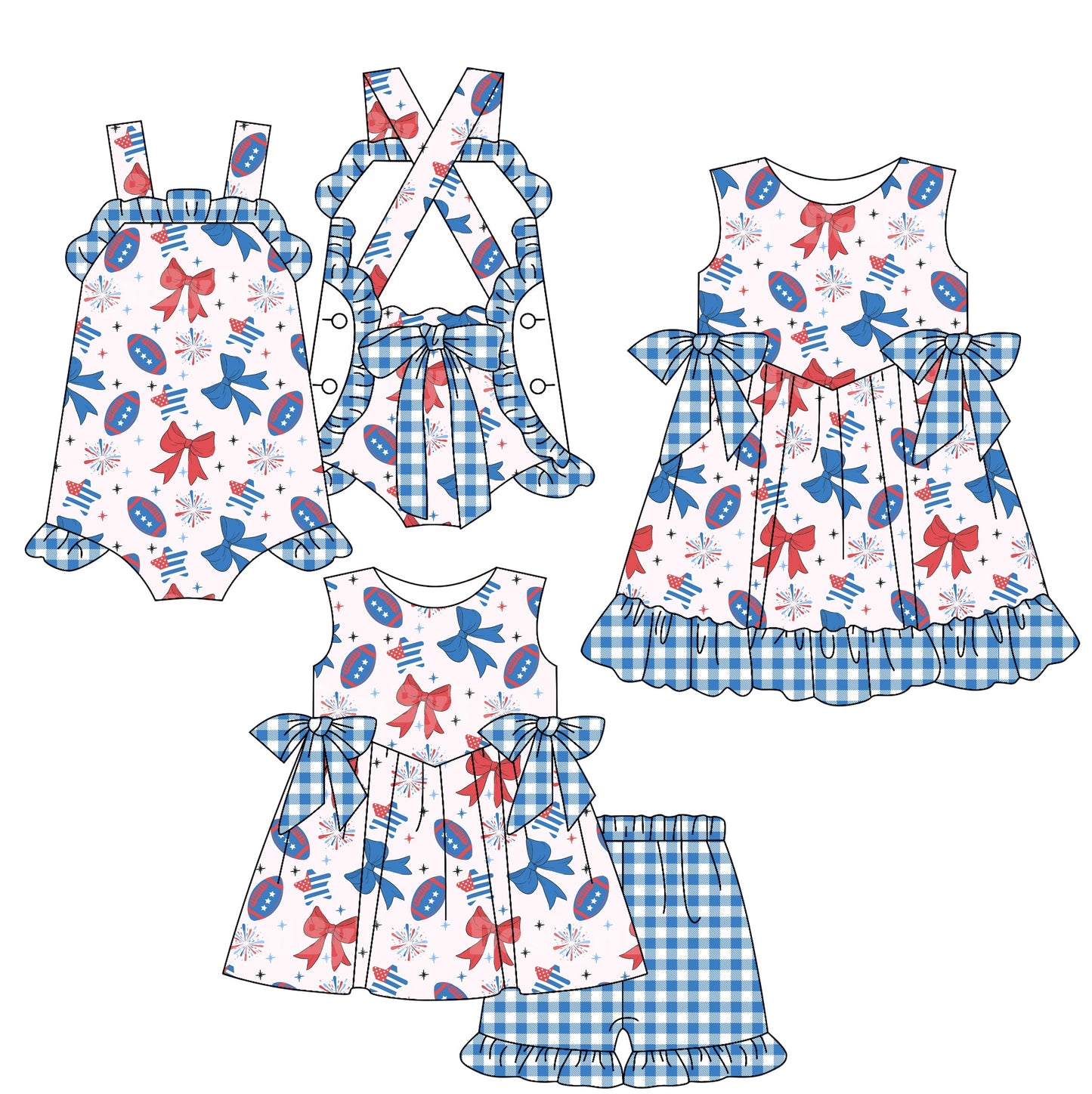 Baby Girl Football Bows Sibling Romper Dress Set ( Moq 5 Each Style ) 2.20