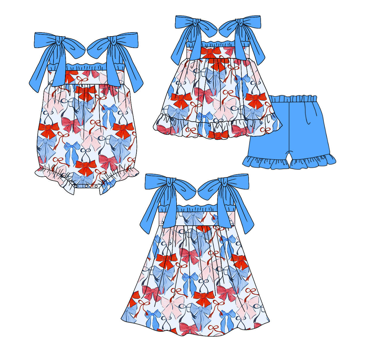 Baby Girl Straps Bows Sibling Romper Dress Set ( Moq 5 Each Design ) 12.12