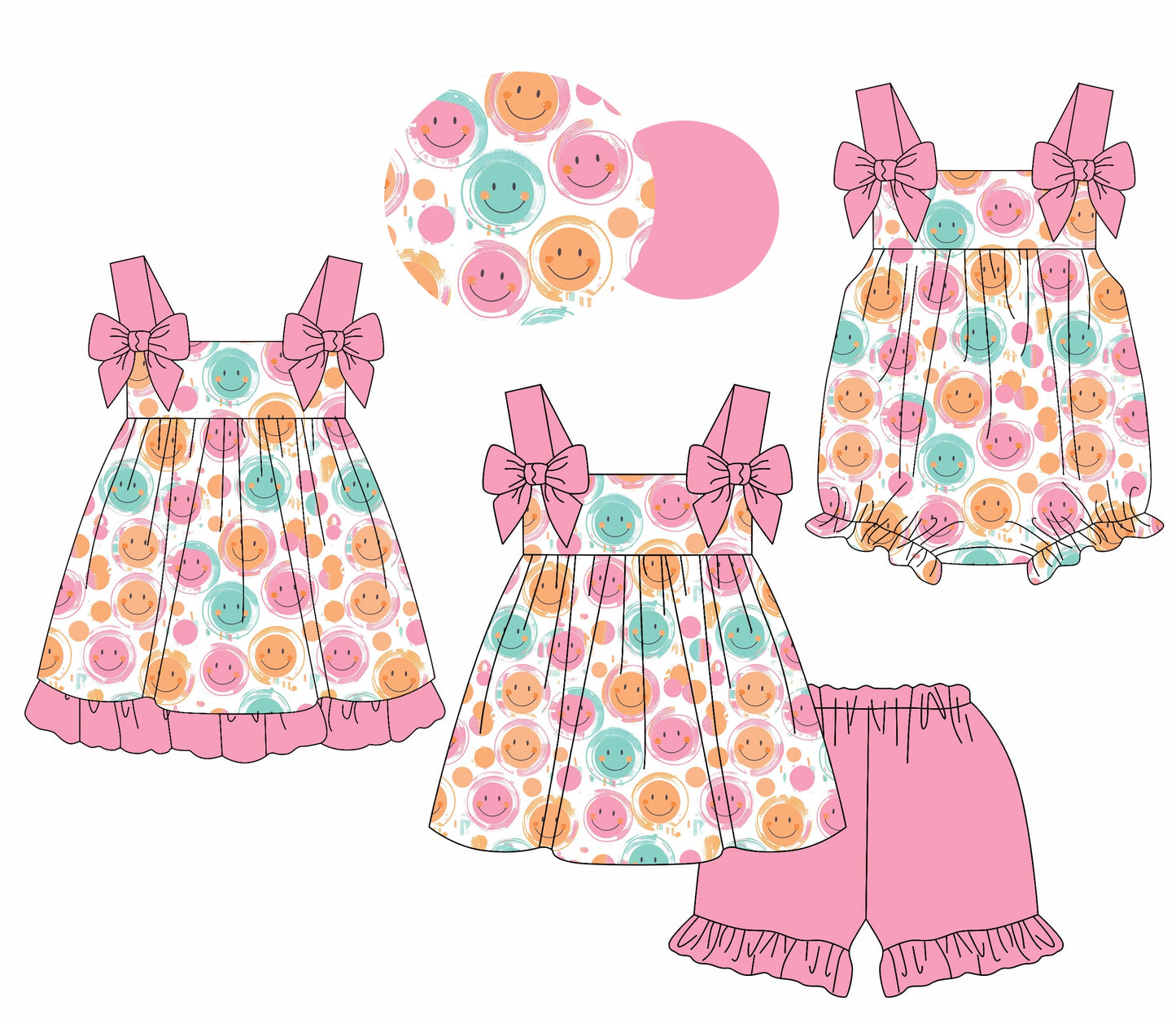 Baby Girl Straps Smile Bows Sibling Romper Dress Set ( Moq 5 Each Style ) 1.24