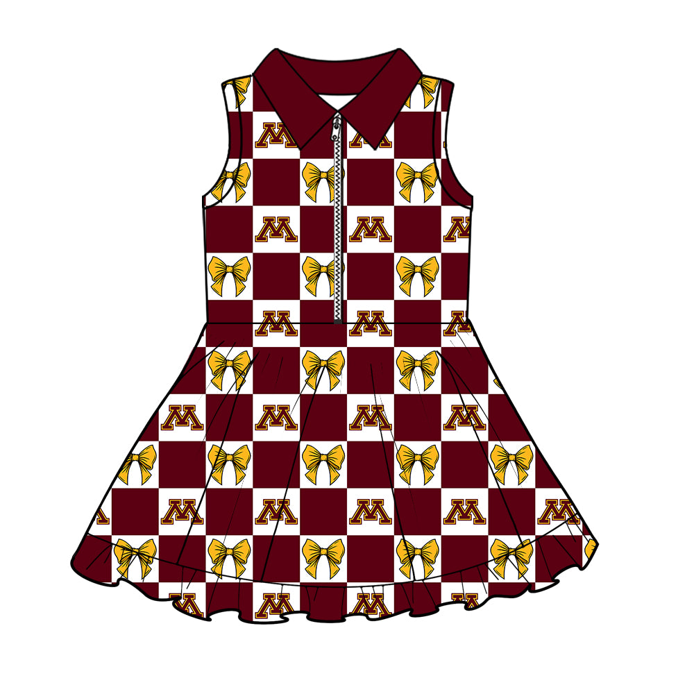 ( Moq 5 ) Baby Girls Kids Toddler M Bows Dark Red Plaid Team Zipper Shorts Knee Length Dress
