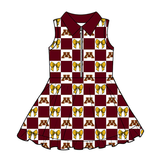 ( Moq 5 ) Baby Girls Kids Toddler M Bows Dark Red Plaid Team Zipper Shorts Knee Length Dress