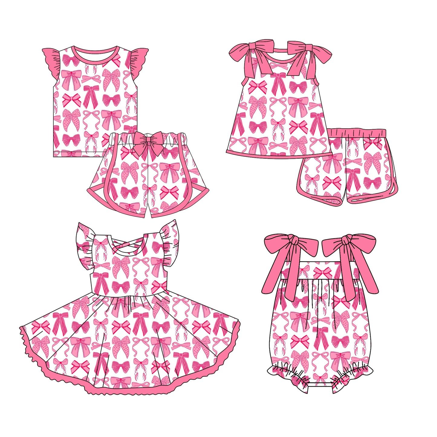 Baby Girl Pink Bows Summer Sibling Romper Dress Set ( Moq 5 Each Style ) 3.13
