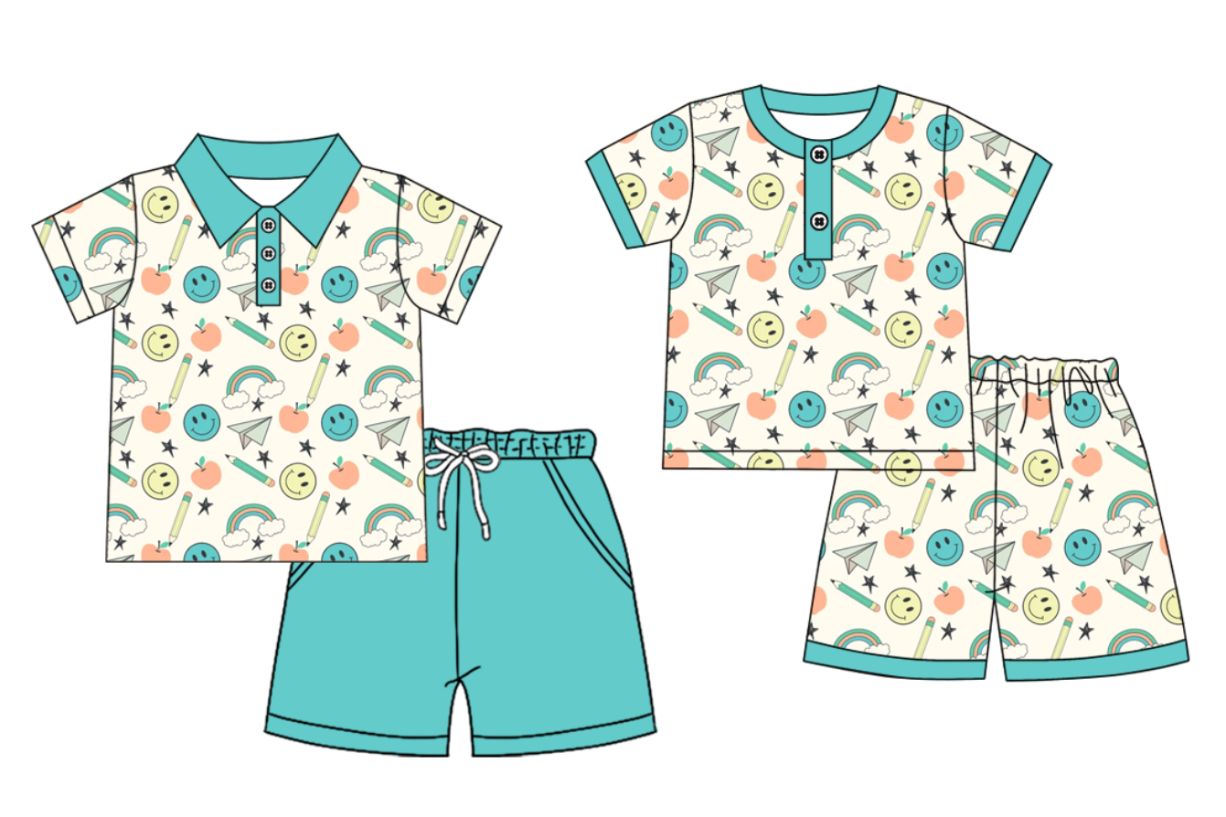 ( Moq 5 Each Style ) Sibling Baby Boys Short Sleeves Back to School Shirts Shorts Summer Sets