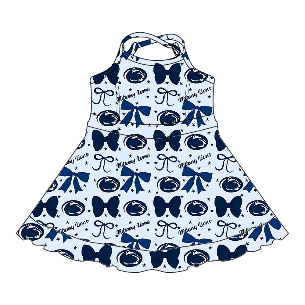 ( Moq 5 each style ) Baby Girl Toddler Team Blue Bows Sibling Dress Set 6.27