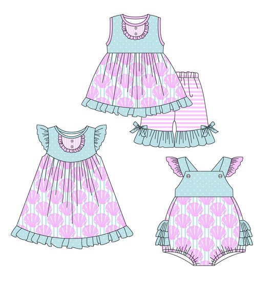 Baby Girl Shells Sibling Romper Dress Set ( Moq 5 Each Style ) 1.21