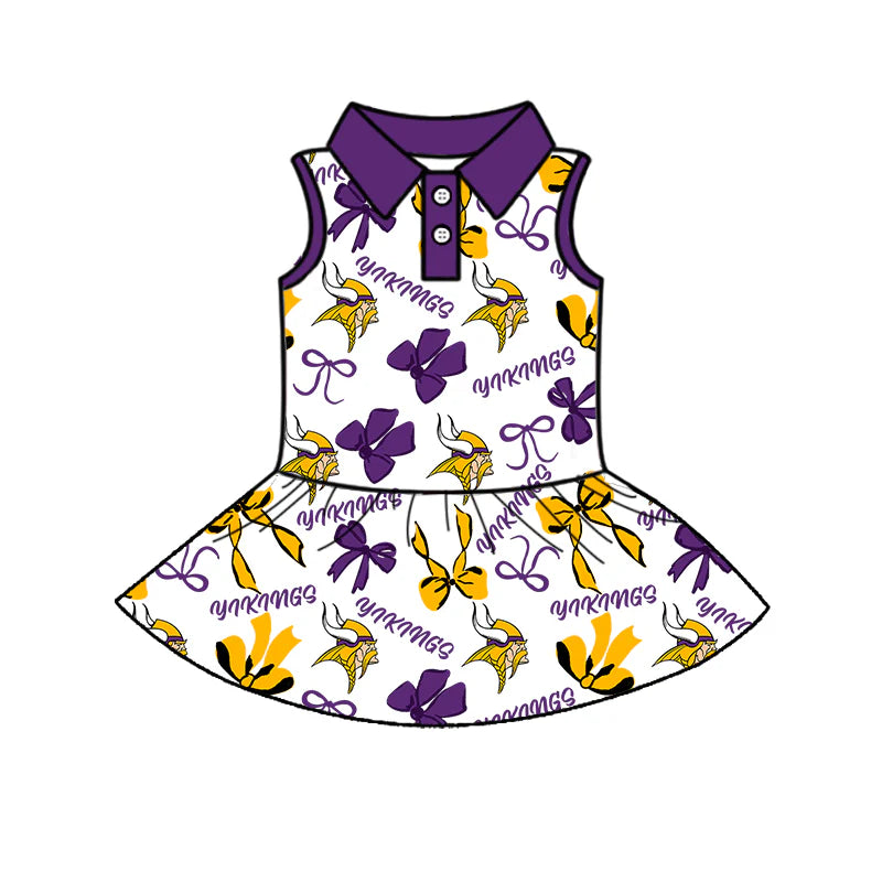 ( Moq 5 each style ) Baby Girl Toddler Team Bows Purple Sibling Skort Dress Set 6.9