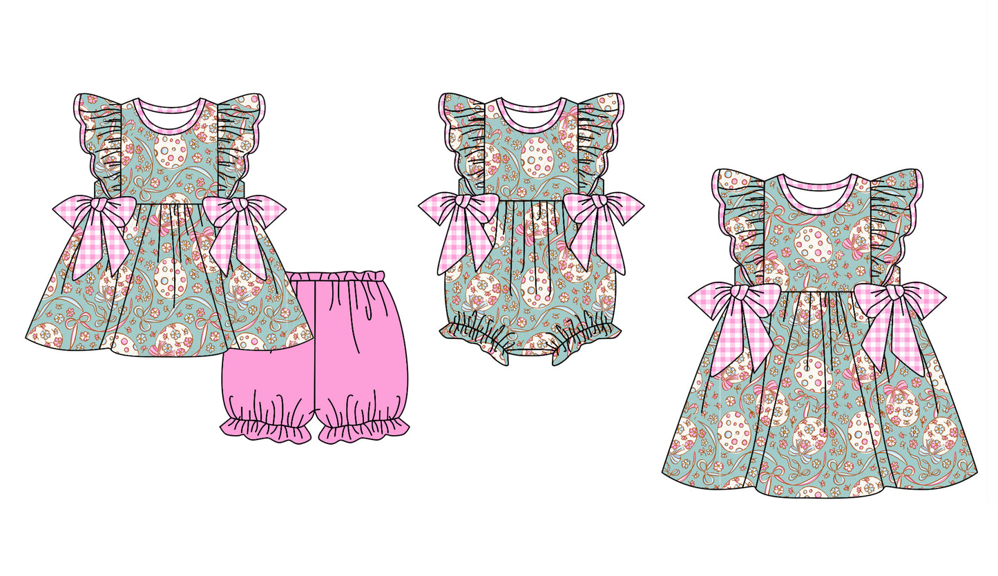Baby Girl Short Sleeves Easter Eggs Floral Sibling Romper Dress Clothes Set ( Moq 5 Each Design )12.3