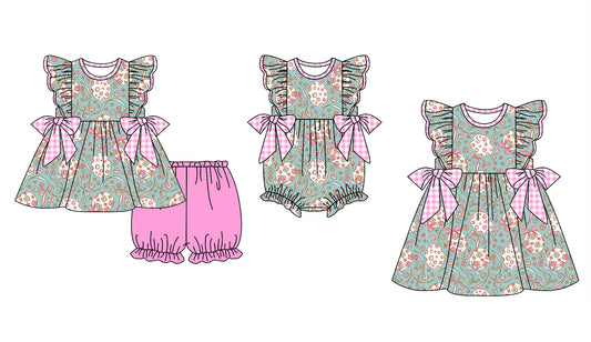 Baby Girl Short Sleeves Easter Eggs Floral Sibling Romper Dress Clothes Set ( Moq 5 Each Design )12.3