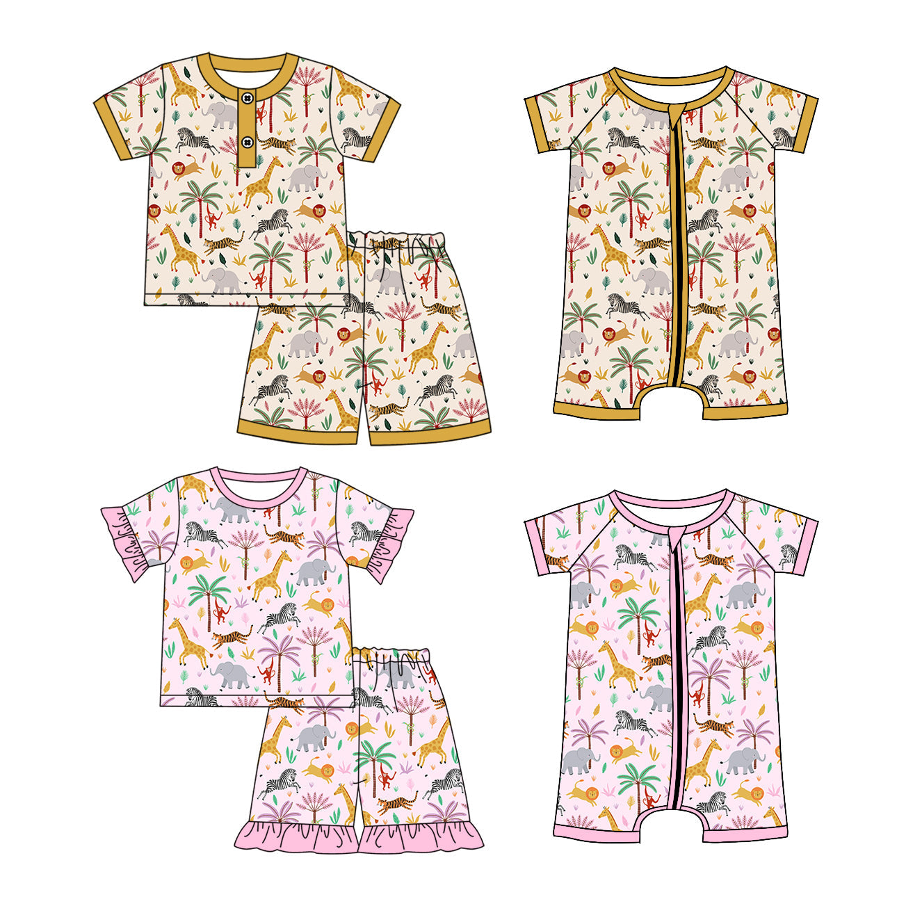 Baby Boy Girl Short Sleeves Animals Sibling Pajamas Romper Set ( Moq 5 Each Style ) 1.25