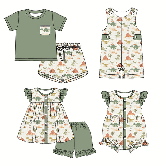 Baby Boy Girl Dinosaurs Sibling Summer Romper Set ( Moq 5 Each Style ) 3.22