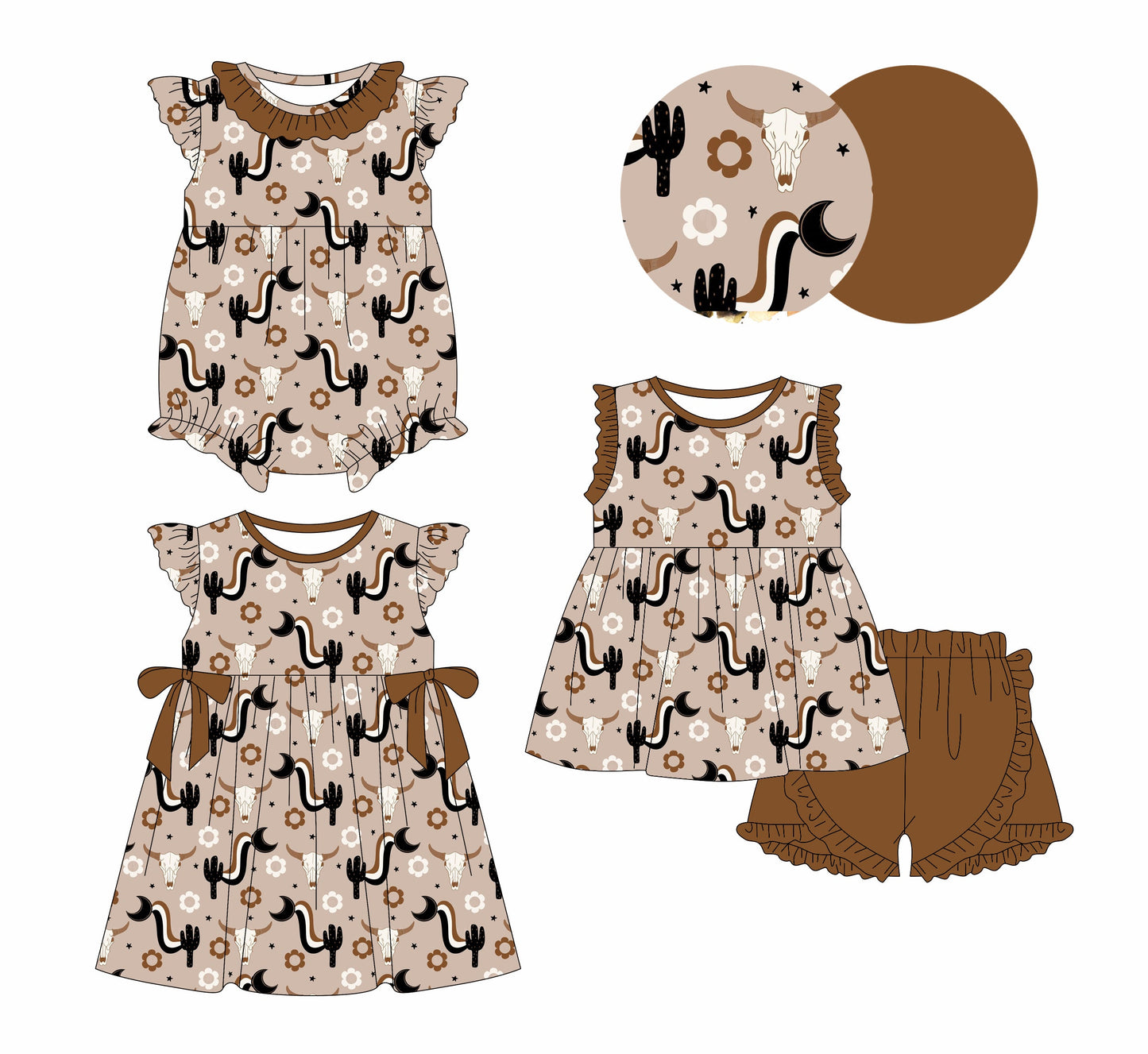 Baby Girl Western Cow Flower Sibling Romper Dress Set ( Moq 5 Each Style ) 1.20