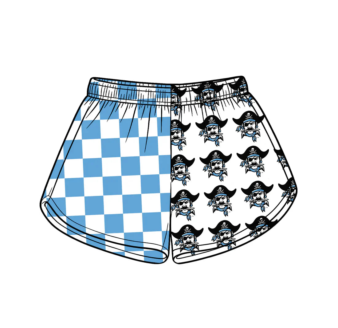 ( Moq 5 ) Baby Girls Kids Blue Checked Team Shorts Summer Clothes
