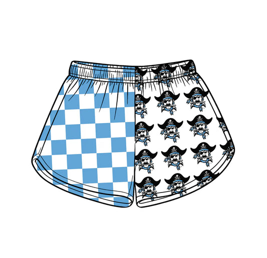 ( Moq 5 ) Baby Girls Kids Blue Checked Team Shorts Summer Clothes