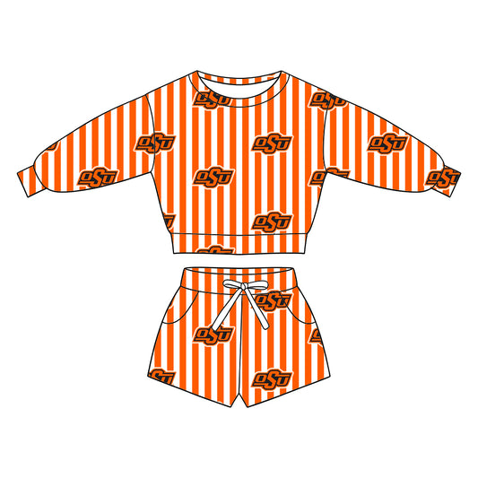 ( Moq 5 ) Baby Girls Kids Long Sleeves Shirt Pockets Shorts Team Set Clothes