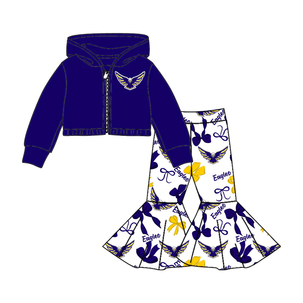 ( Moq 5 each style ) Baby Girl Team Sibling Eagles Bows Dress Set 7.25
