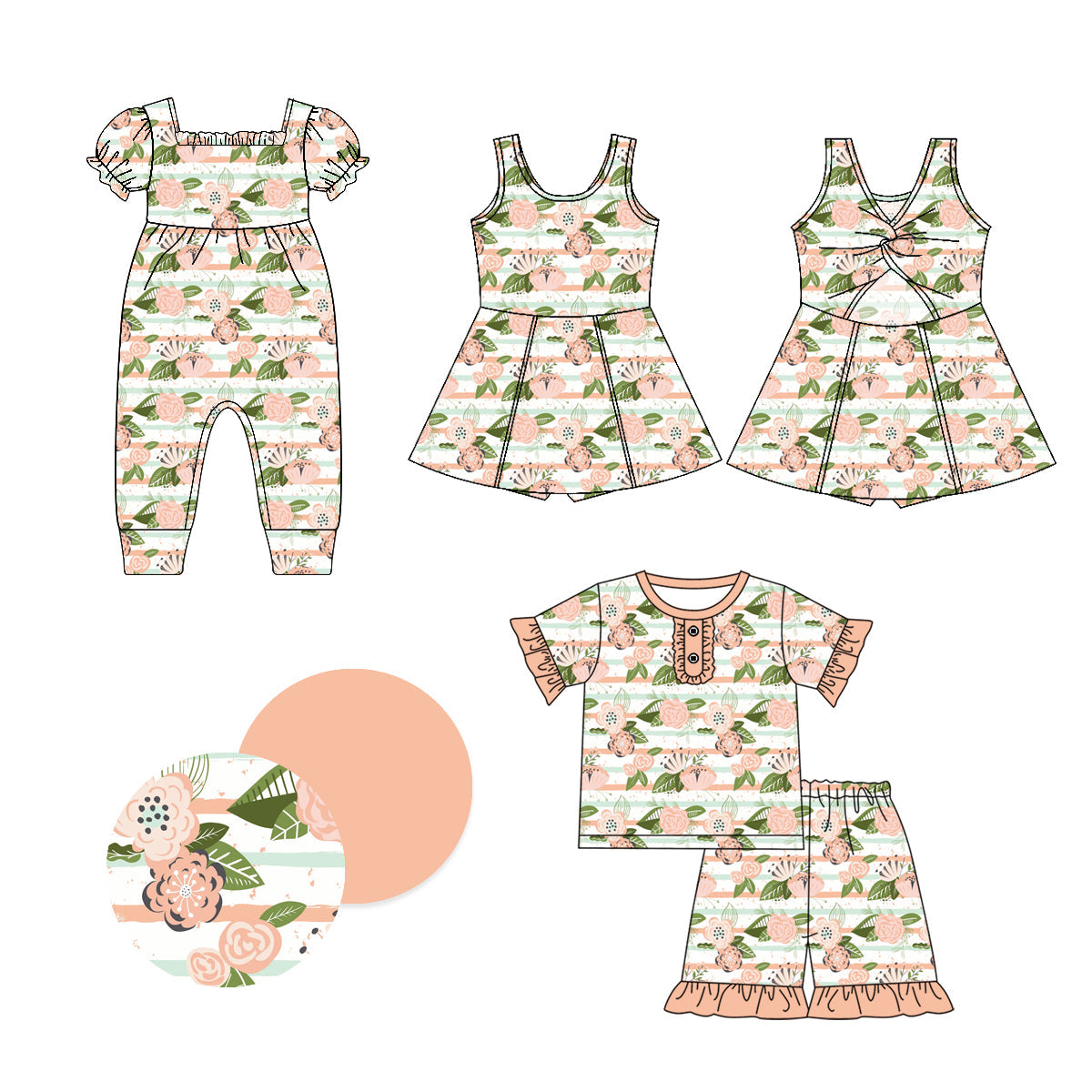 Baby Girl Flower Stripes Sibling Romper Dress Set ( Moq 5 Each Style ) 1.17