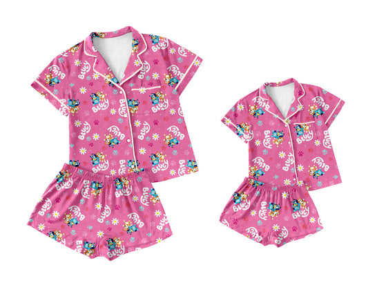 Baby Girl Adult Women Dogs Sibling Pink Pajamas Set ( Moq 5 Each Style ) 2.28