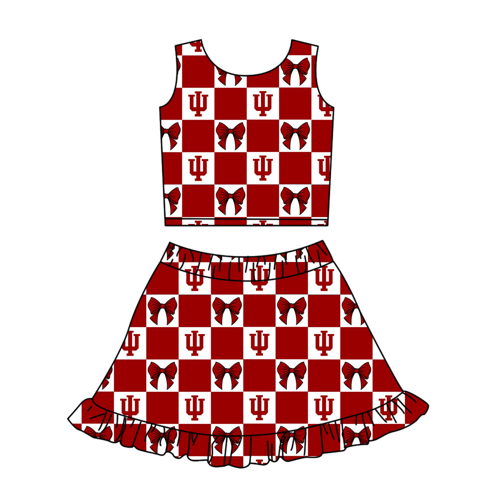 ( Moq 5 Each Style ) Baby Girls Kids Toddler Bows Red Plaid Tops Shorts Ruffle Skirt Team Set