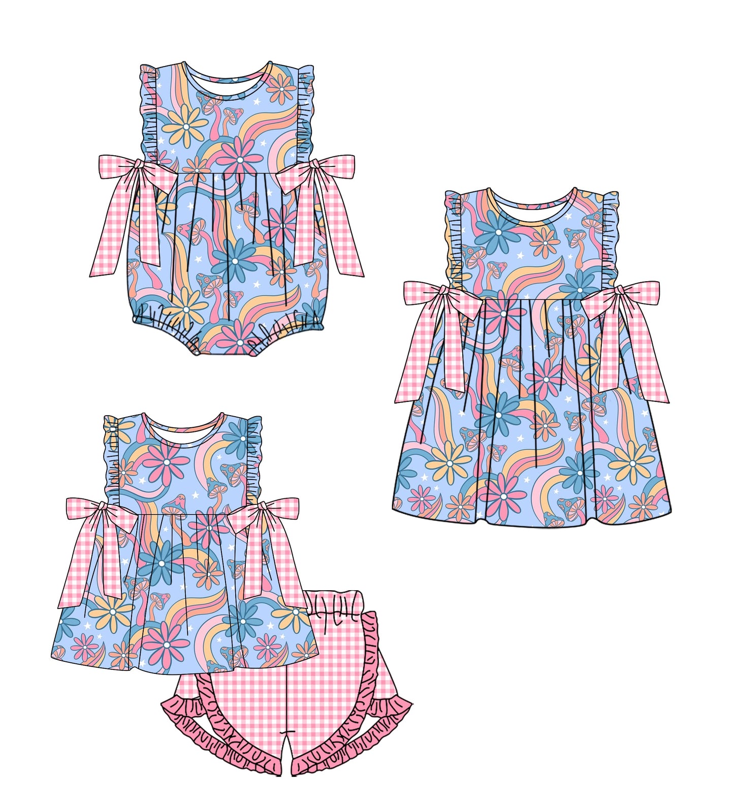 Baby Girl Sleeveless Flower Bows Sibling Romper Dress Set ( Moq 5 Each Style ) 2.11