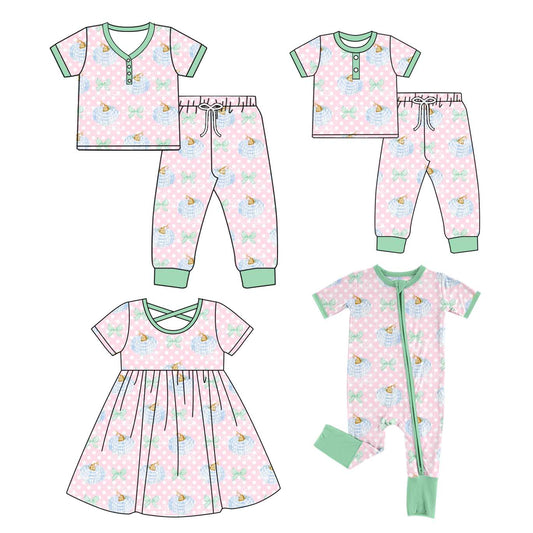 ( Moq 5 Each Style ) Baby Girl Adult Women Pumpkin Bows Sibling Mommy And Me Family Set Dress Set 4.26