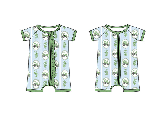 Baby Boy Girl Short Sleeves Farm Tractors Zipper Sibling Romper ( Moq 5 Each Style ) 3.8