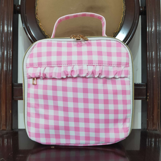 Baby Girl Kids Pink Checked Lunch Box Picnic Thermal Bag