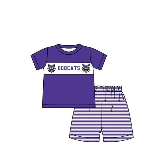 ( Moq 5 ) Baby Boys Toddler Short Sleeves Purple Shirt Stripes Shorts Team Summer Set