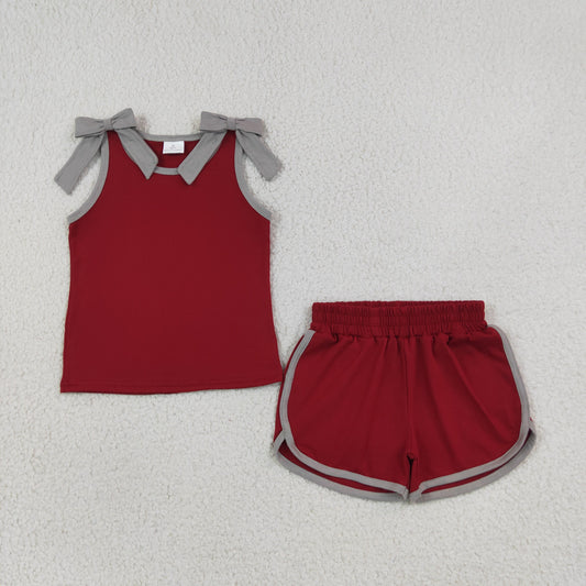 Baby Girls Kids Grey Bows Shirt Shorts Cotton Set Summer Clothes RTS