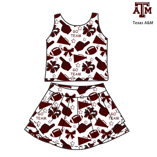 ( Moq 5 ) Baby Girl Toddler Sleeveless AM Football Team Bows Cheer Tops Skort Set 6.7