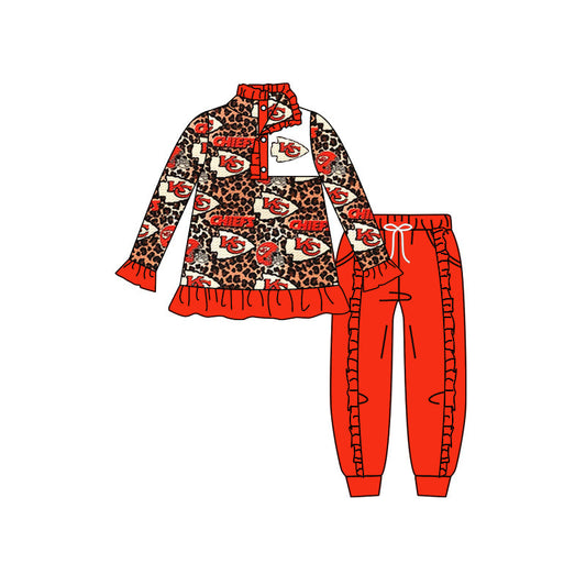 Baby Girl KC Leopard Tops Red Pants Team Clothes Set
