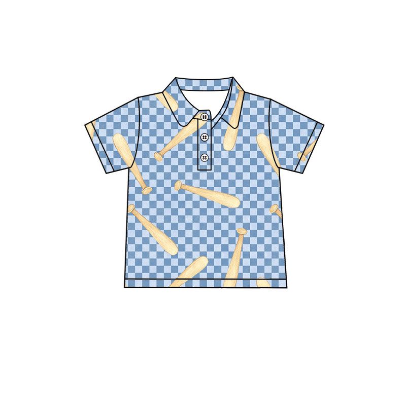 ( Moq 5 ) Preorder Baby Boys Kids Short Sleeves Baseball Checked Buttons Shirt Tops Clothes