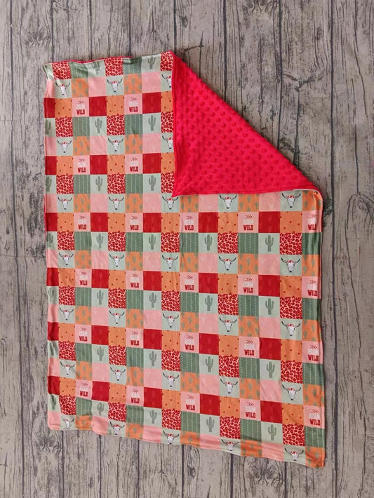 Baby Girl Western Cow Cactus Leopard Minky Blanket Moq 5