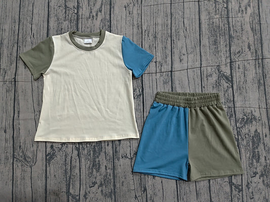 ( No moq ) Preorder Baby Boys Short Sleeves Shirt Grey Blue Shorts Set Summer Clothes