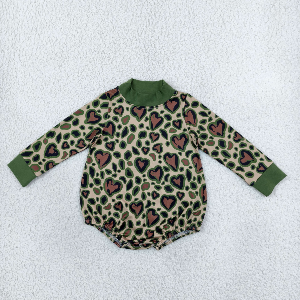 Baby Kids Infant Long Sleeves Hearts Valentine Mock Neck Romper Green Clothes RTS