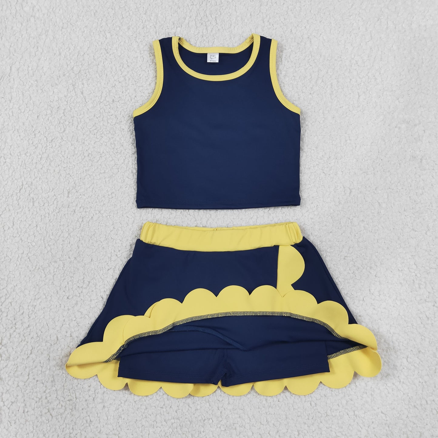 Baby Girls Kids Sleeveless Navy Shirt Scallop Skirt Shorts Yoga Active Set Clothes RTS
