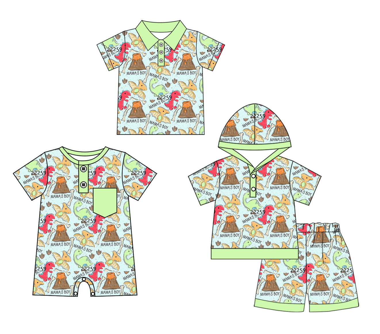 Baby Kids Short Sleeves Sibling Dinosaurs Mama's Boy Romper Clothes Set ( Moq 5 Each Design )11.26