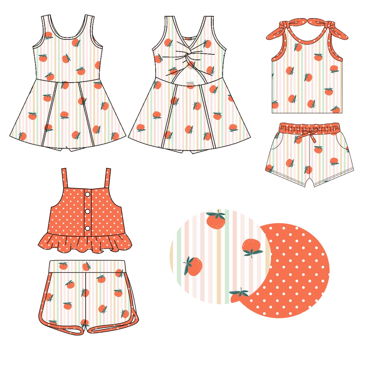 Baby Girl Orange Stripes Sibling Dress Set ( Moq 5 Each Style ) 1.23
