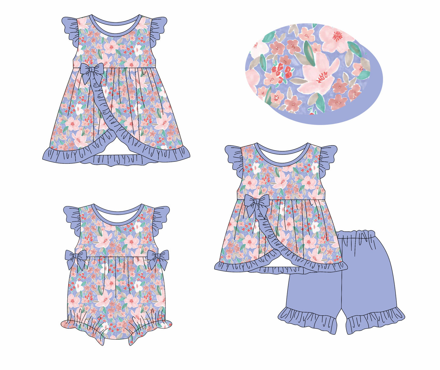 Baby Girl Flower Bows Sibling Romper Dress Set ( Moq 5 Each Style ) 1.17