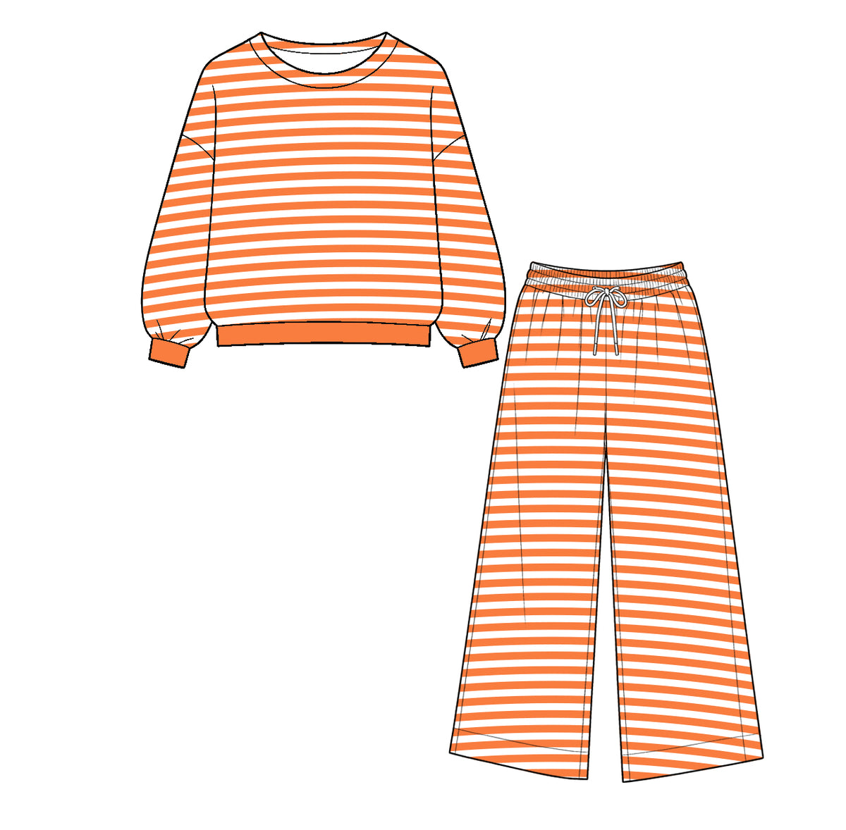 ( Moq 5 ) Baby Girls Kids Long Sleeves Orange Stripes Shirt Pants Set Clothes
