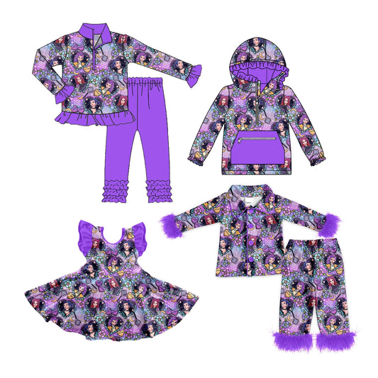 ( Moq 5 each style ) Sibling Baby Girls Kids Singer Flower Purple Hoodie Shirt Dress Sets